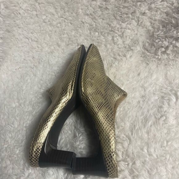 Ara Relax Flex gold & bronze Leather Textured Slip on Heel Mules SZ US 8 run big - Picture 5 of 10